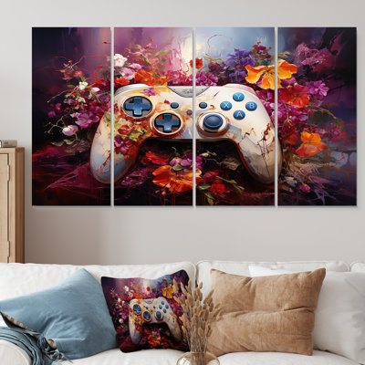 Blooming Multicolor Gaming Controller - Video Games 4 Piece Wall Art Decor Set