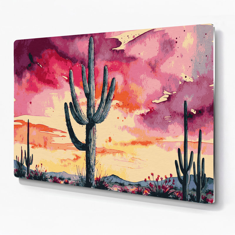 «Southwestern Plants Saguaro Cactus 190», art mural en métal orange, H 240 po x l 360 po x P 0,05 po