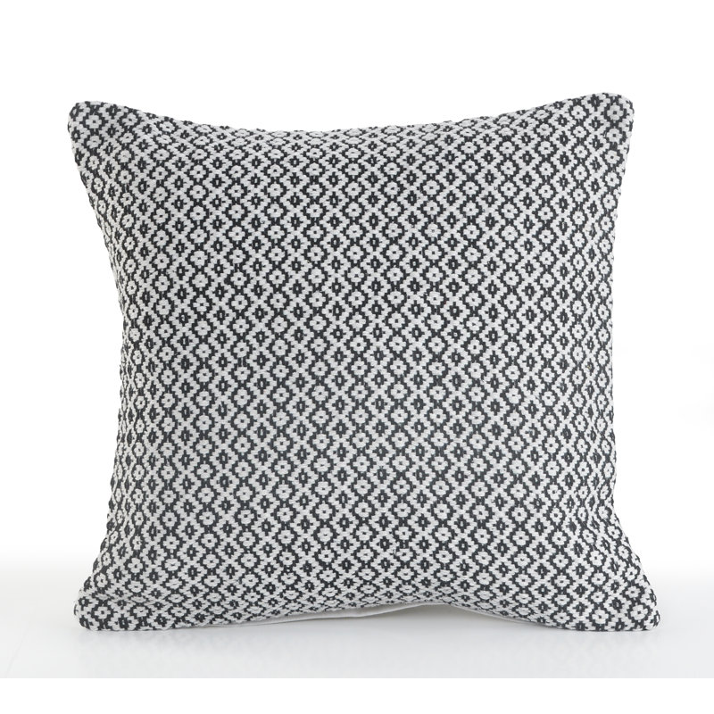 Black and White Cotton Geometric Square Throw Pillow
