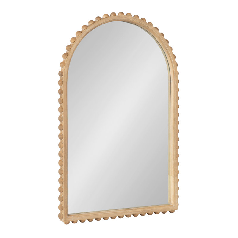 Wooden Beaded Arch Mirror, Beige Wood