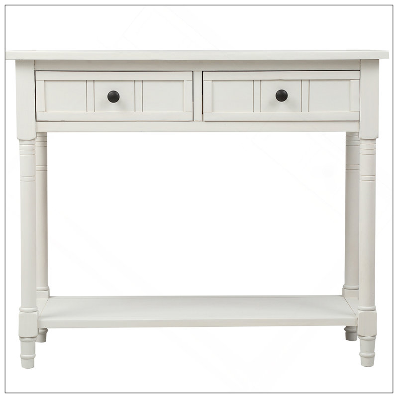 Console Daisy Series avec deux tiroirs et une tablette inférieure (blanc ivoire), Ivoire ivoire