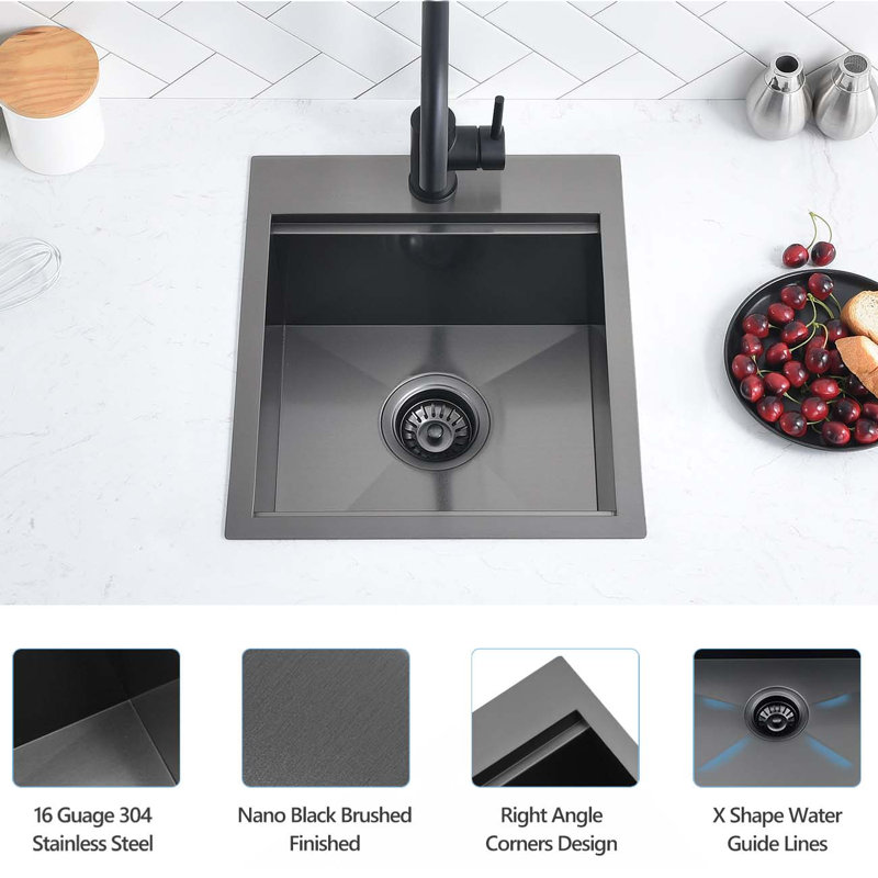 15x17 Black Kitchen Bar Sink with Accessories