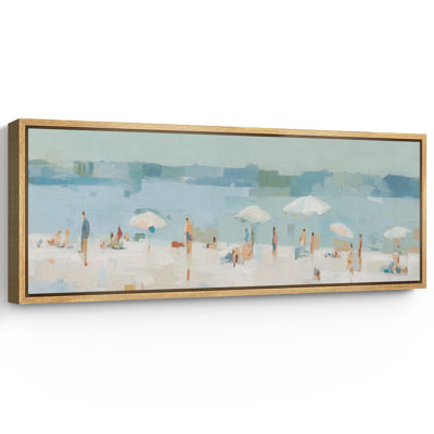 Colorful Coastal Umbrella Collection Extra Large Pictures Framed Canvas Print Wall Art
