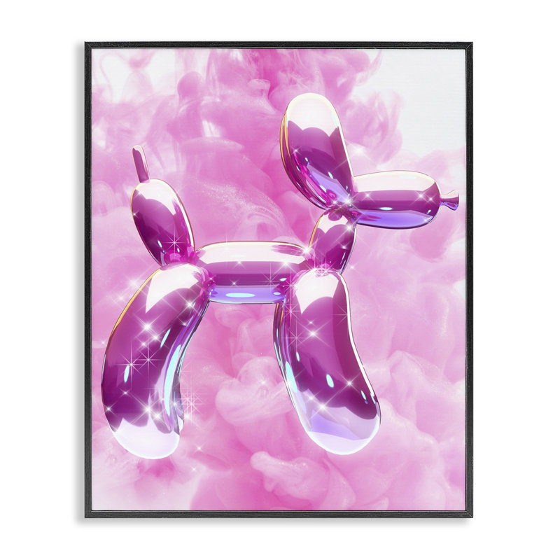 «Glitzy Balloon Dog», estampe numérique par Ziwei Li, H 20 po x l 16 po, Giclée encadrée noir minuit