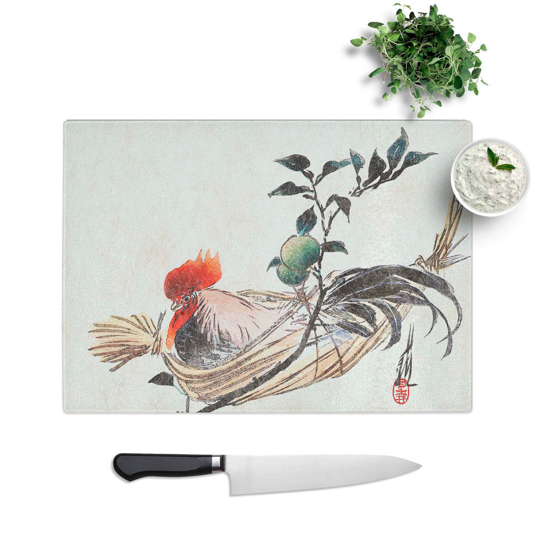 Tempered Glass Rooster by Ogata Gekko Chopping Board