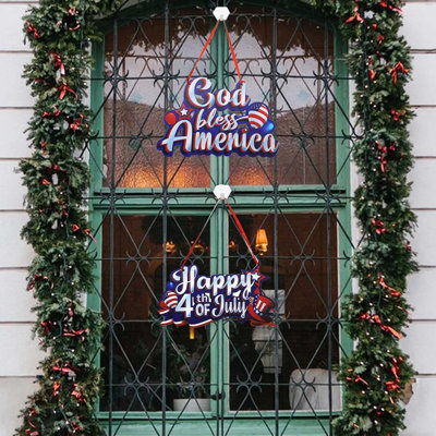 2 pièces le 4 juillet plaque de porte suspendue God Bless America signe patriotique pour la porte d'entrée Plaque de bois rustique American Stars Stripes porte pour porche décoration de fenêtre murale