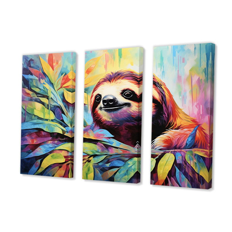 Ensemble d'art mural coloré paresseux - art paresseux, H 32 po x l 48 po x P 1 po