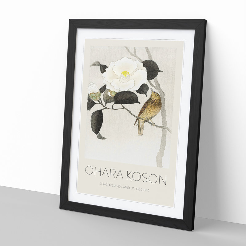 Songbird & Flowering Camellia - Framed Print, Black, 65cm H x 48cm W x 2cm D