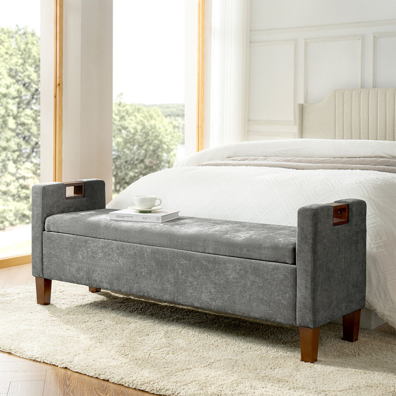 Banc de rangement en bois massif Dezaria, Gris