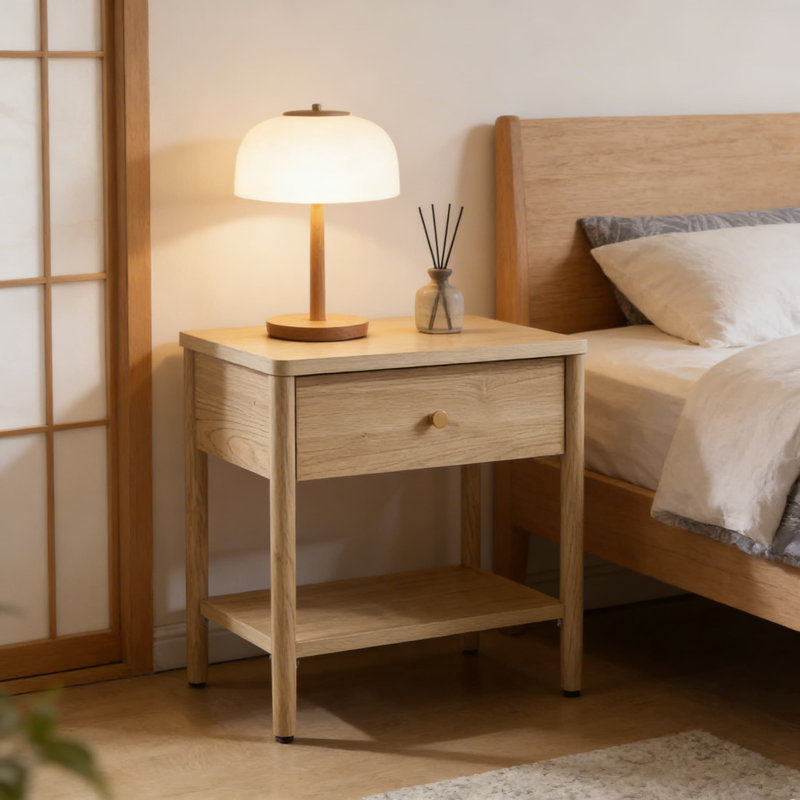 Table de bout moderne Mid-Century avec tiroir et tablette, table de chevet en bois avec pieds en bois massif, grande table de chevet pour la chambre à coucher, le salon ou le bureau