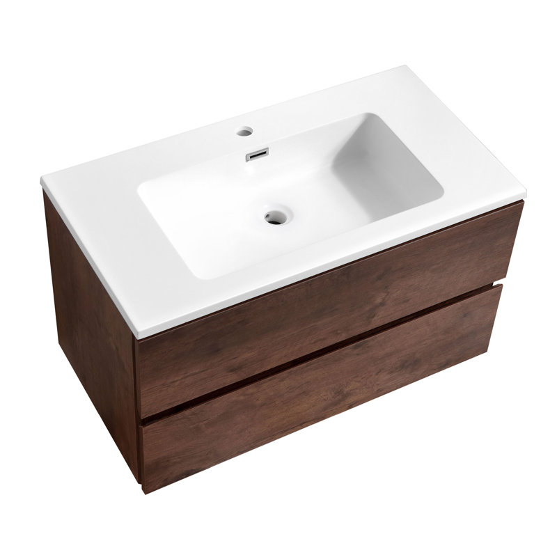 Ensemble de meuble-lavabo simple 35 po mural, Bois de rose, Blanc
