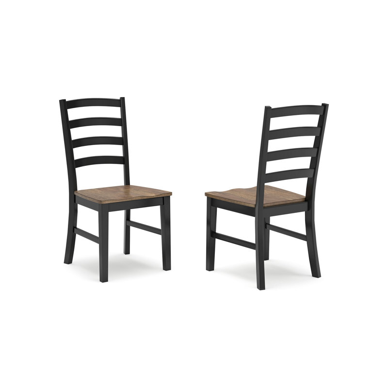Ensemble de 2 chaises d'appoint Fleur, dossier en échelle noir, bois massif brun