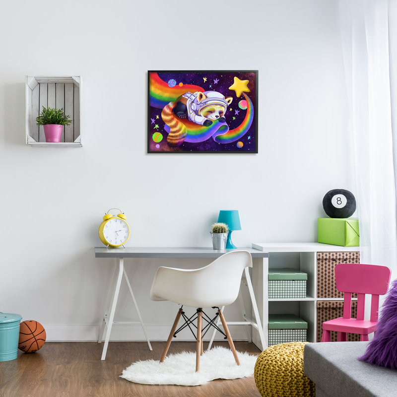 «Red Panda Rainbow» encadré sur bois par Carla Morrow, Giclée encadrée noir minuit, H 24 po x l 30 po x P 1,5 po