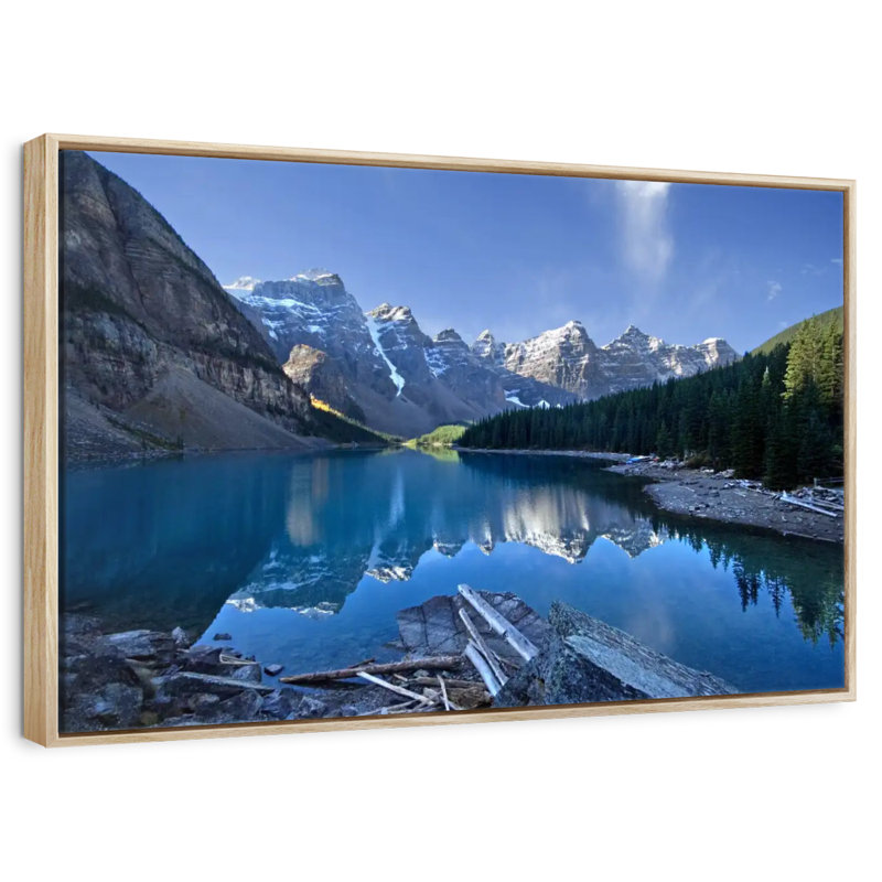 Lac pittoresque de la Moraine, Cadre flottant en bois naturel, 46 po x 31 po