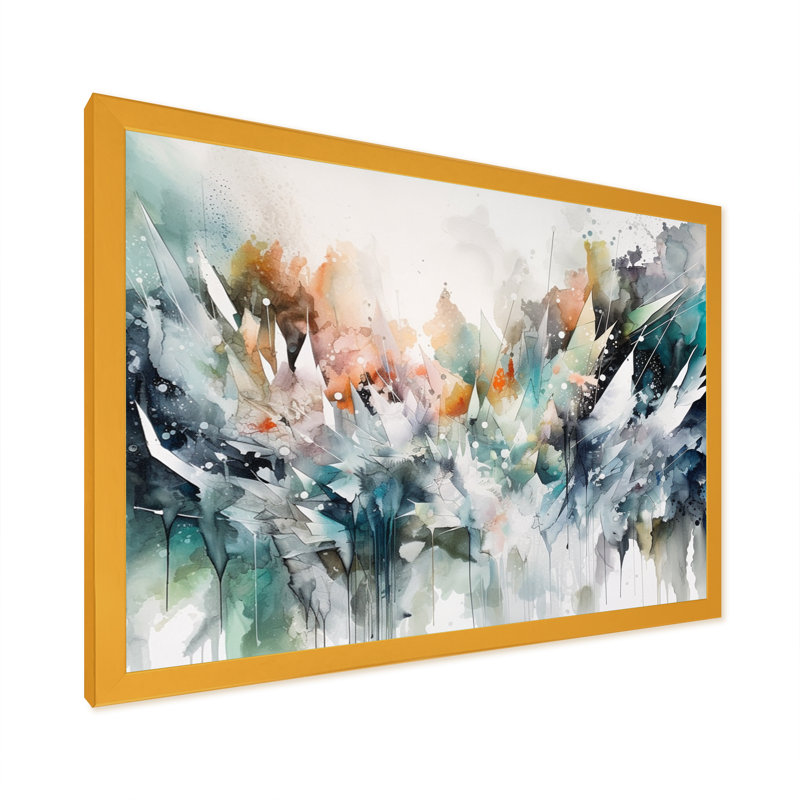 «Vibrant Paint Eruption IV», reproduction d'art géométrique moderne, H 24 po x l 32 po x P 1 po, Encadrement doré