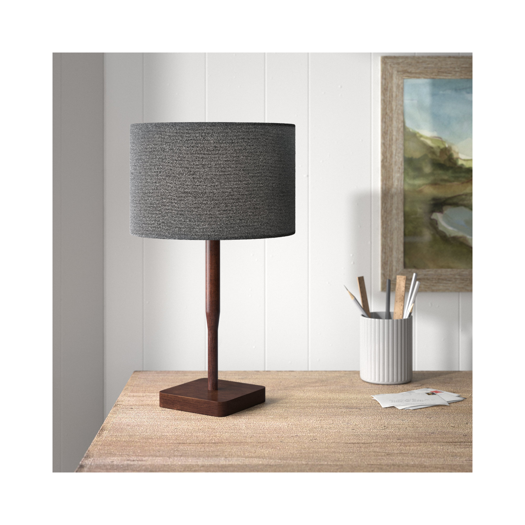 Phipps Solid Wood Table Lamp, Walnut, Dark Gray