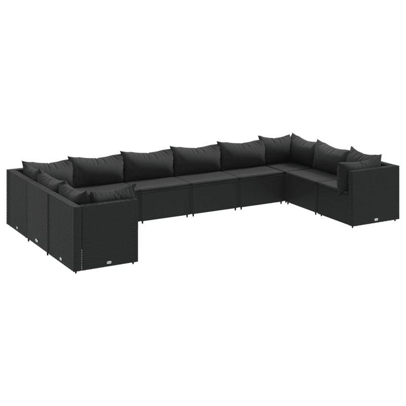  Ensemble de patio en rotin PE noir, polyester, mousse, fibre de coton, Noir, Noir