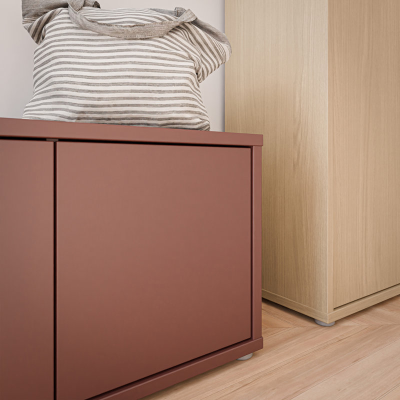 Modern, minimalistic storage bench with 2 doors, entryway bench, engineered, 74.5 cm W x 41.5 cm H  x 34.9 cm D, Brown