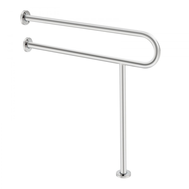 Toilet Safety Rail, 31.5 Inch U-Shaped Handicap Grab Bar, 304 Stainless Steel Senior Safety Pole, 300 Lbs Load Capacity Security Handrail with Support Leg, Toilet Grab Bars with Anti-Slip Handle