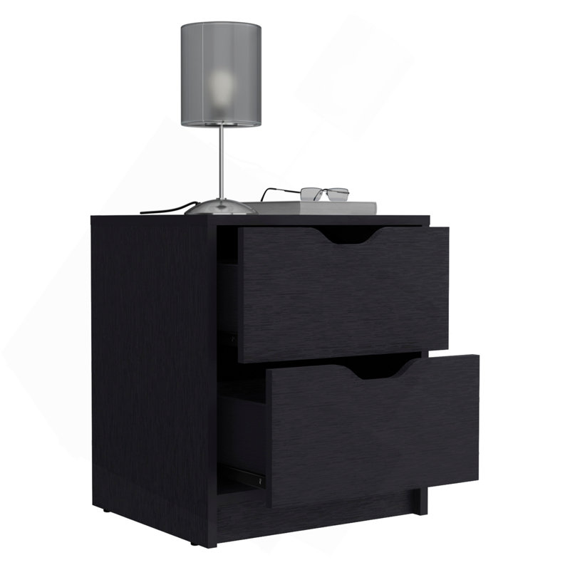 Basilea 2 Drawers Nightstand , End Table, Side Table Pull Out System -Black, Black