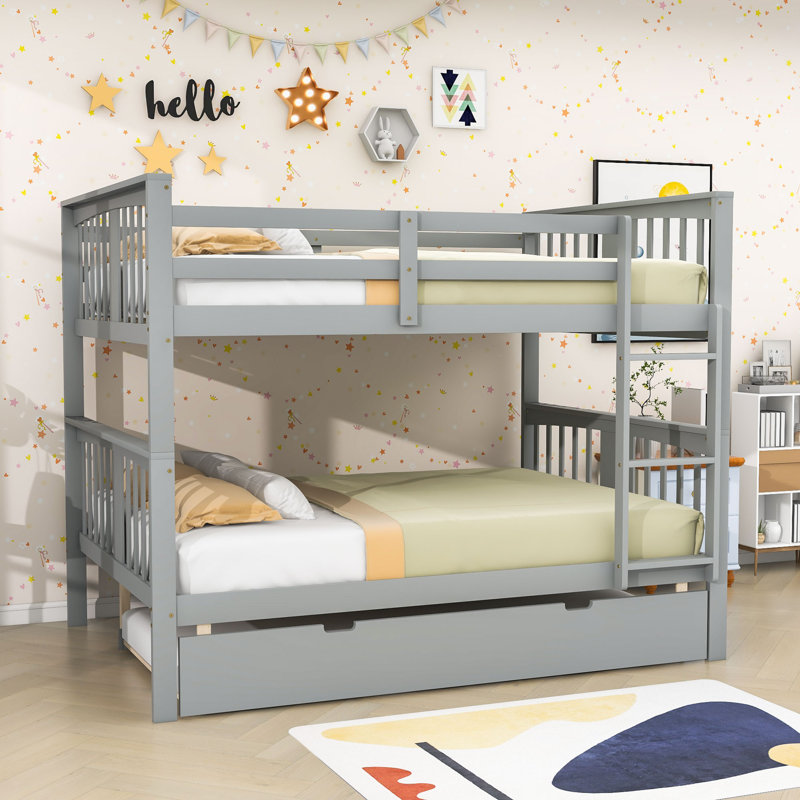 Dorbad Kids Full Over Full Bunk Bed with Trundle, Gray