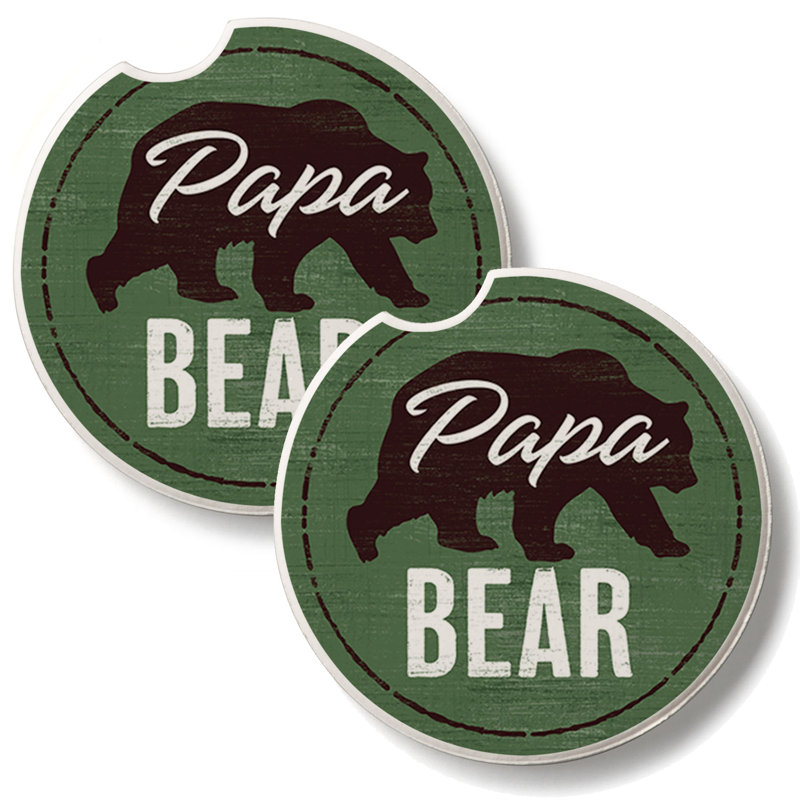 Papa Bear 2 Pack Stone Car Coasters