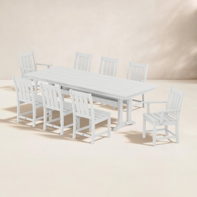 Ensemble repas de style campagnard 9 pièces Oxford avec pieds en tréteaux