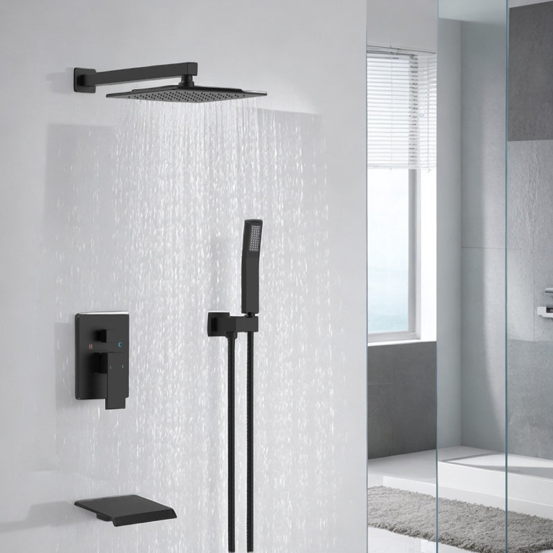 Robinet de douche à pluie 10 pouces avec douchette à haute pression, Noir mat