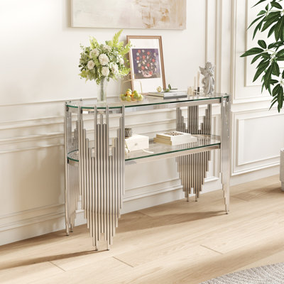 Console de luxe avec tablettes à 2 niveaux, table d'entrée moderne pour le couloir et le salon