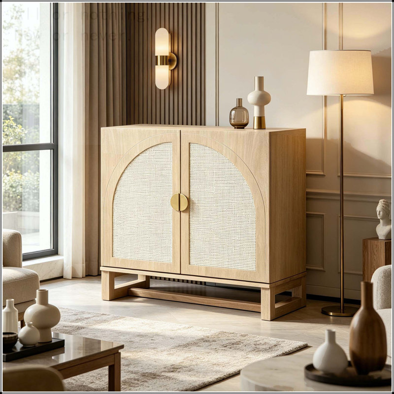 Armoire de rangement en rotin Boho avec portes arquées
