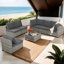 Ensemble de conversation modulaire en osier 7 pièces avec coussins et table basse All Weather