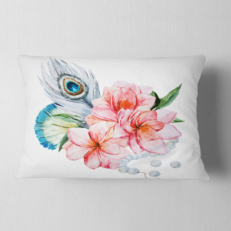 Coussin floral avec plumes de paon, Oreiller européen, 12 po x 20 po