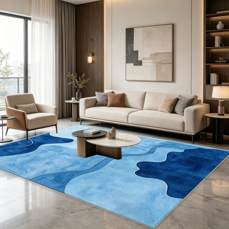 Ocean Blue Wave carpet-easy to clean, machine-washable, soft and comfortable; suitable for door mats, kitchens, living rooms, bedrooms, corridors, and laundry areas. Easy to clean, durable carpet for home decoration.