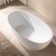 59" Freestanding Solid Surface Stone Resin Bathtub with Overflow,2 Drain Covers