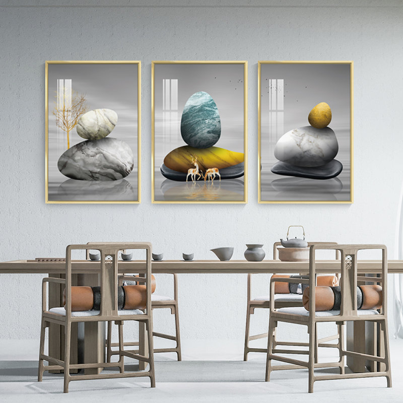 "Luxurious Aluminium", ensemble de 3 impressions encadrées sur toile, H 48,3 po x l 24,3 po x P 1,65 po, Or