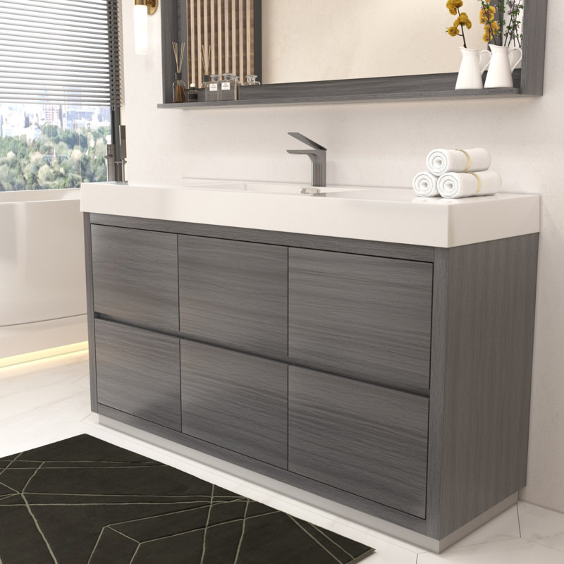 Royka 59" W x 18.5" D x 35" H Single Bathroom Vanity Set, Vulcan Ashgrey