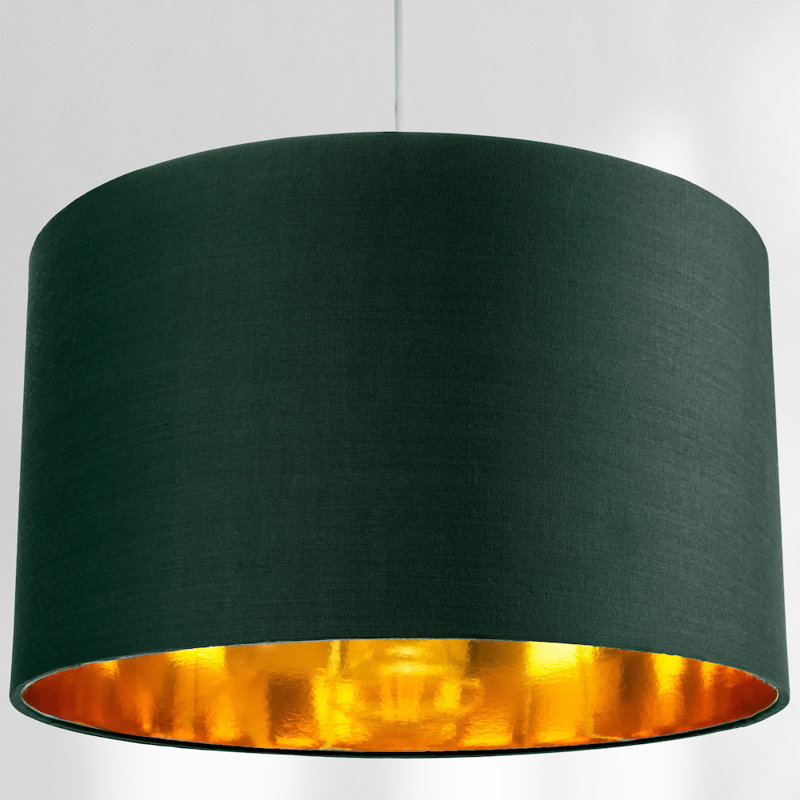 Contemporary Cotton Lamp/Light Shade with Shiny Paper Inner, Forest Green, 22cm H x 35cm W x 35cm D
