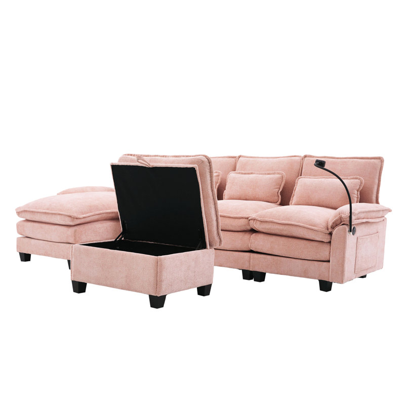 4 sièges en forme de U, revêtement en chenille, rembourrage en mousse haute, structure en bois massif, surface de chargement intégrée, support pour téléphone, amovible avec rangement spacieux, poches latérales en forme de U de 106 po pour la vie principale