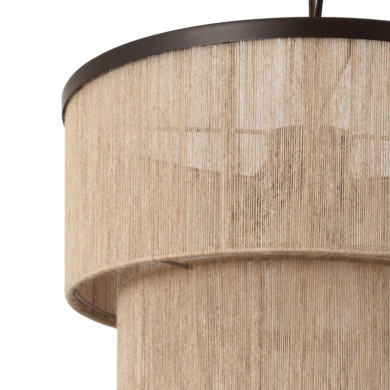 18" 3-Light Handwoven Rope Drum Chandelier, Bronze, Brown