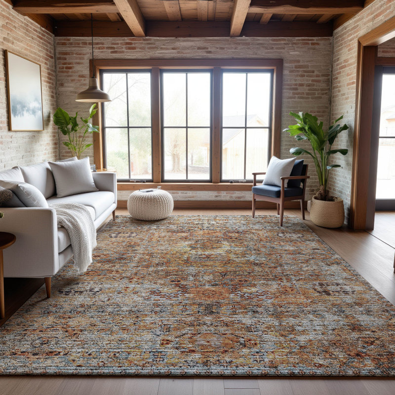 Premium Machine Washable Ducote AMF1143 Global Rug, Rectangle 8 pi x 10 pi