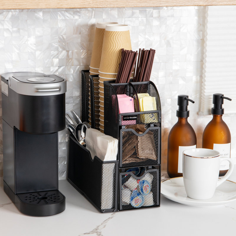 Black Metal 11-Compartment Coffee and Condiment Organizer
