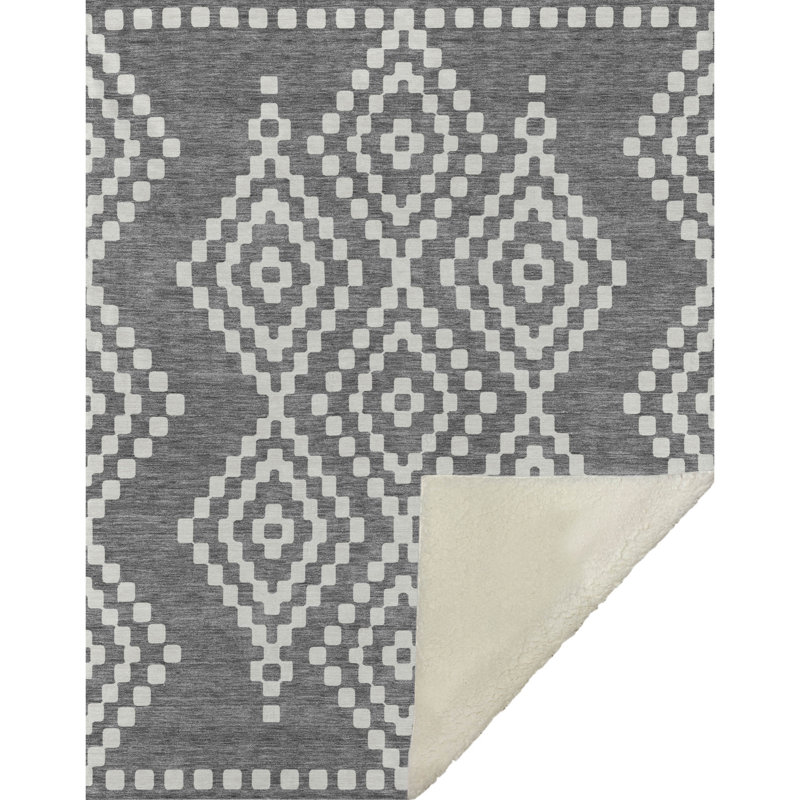 Jeté Sherpa ASB935, Gris, À carreaux