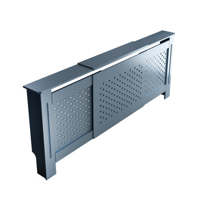 MDF Radiator Cover, 54-3/4" to 80"W × 7.8"D × 32.8"H, MDF with Water-Based Lacquer Finish, 1-Piece Set, Adjustable-Width Decorative Perforated Panel Heater Cabinet with Top Display Shelf, Light Gray