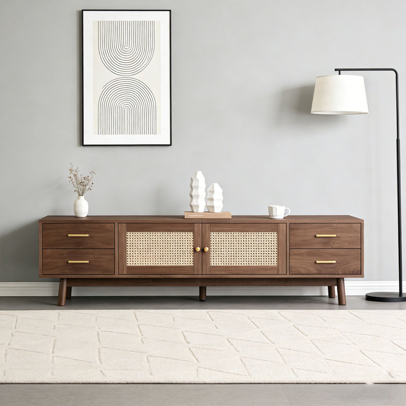 70inch Modern TV Stand with Rattan Doors for TVs up to 80"