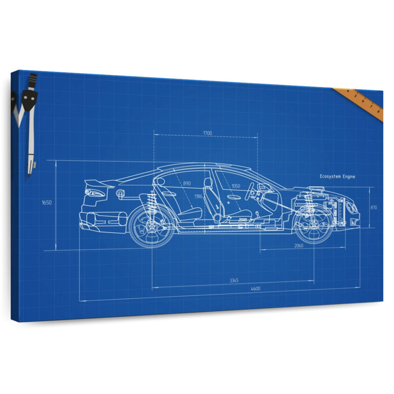 Car Blueprint, 16" H x 24" W