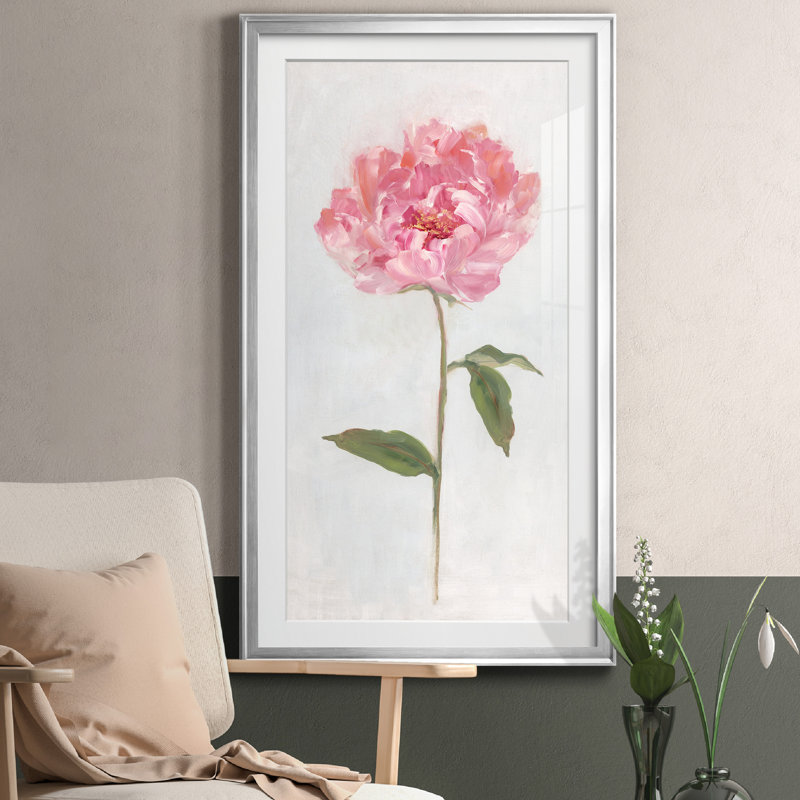 Pivoine II - Cadre photo, reproduction d'art sur papier, Encadrement argenté, H 10,5 po x l 18,5 po x P 1,5 po
