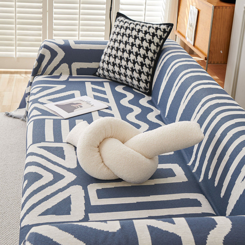 Housse pour canapé modulaire Boho Chenille, H 71 po x l 150 po x P 0,1 po, Bleu