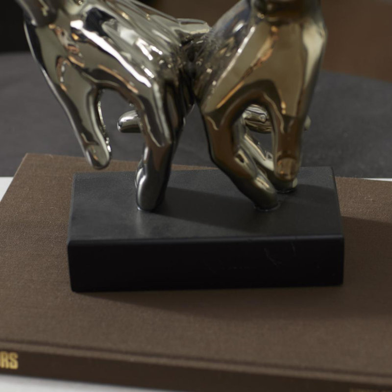 Polystone Hands Decorative Silver Sculpture
