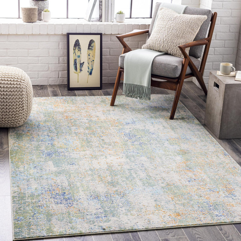 Tapis intérieur / extérieur à motif abstrait vert / orange brûlé Mcneel, Rectangle 8 pi 10 po x 12 pi