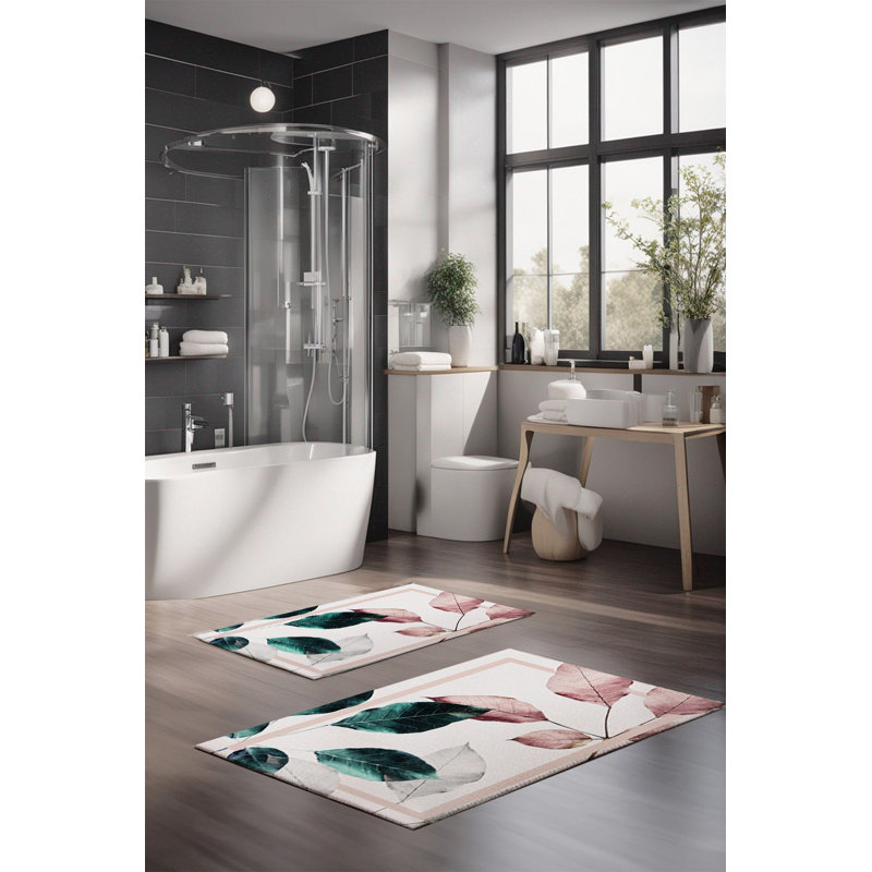 Eakly Luxury Bathmat Set (2 Pieces), 100% Polyester, 16.0 x 23.6 inches & 23.6 x 39.4 inches | Non-Slip Antibacterial Design, 0.3 in Pile Height | Machine Washable, Durable & Easy to Clean | Ideal for Bathroom Décor